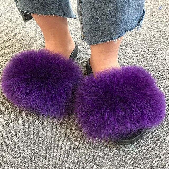 Rainbow Faux Fur Fluffy Slides
