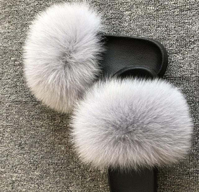Rainbow Faux Fur Fluffy Slides