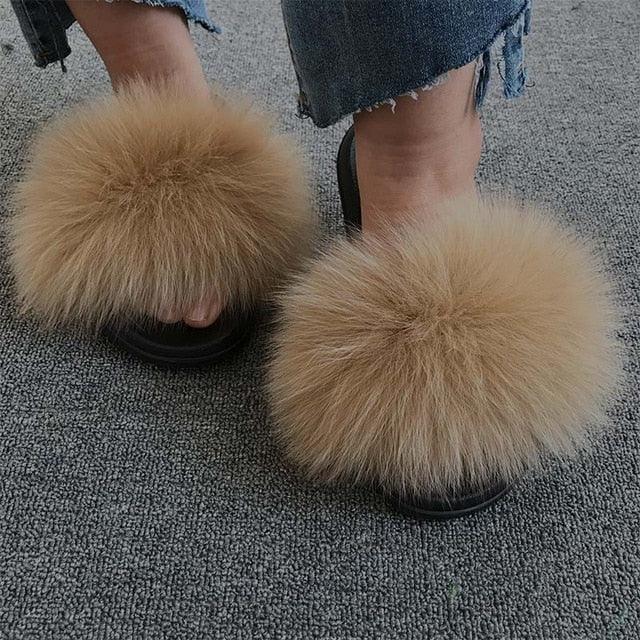 Rainbow Faux Fur Fluffy Slides