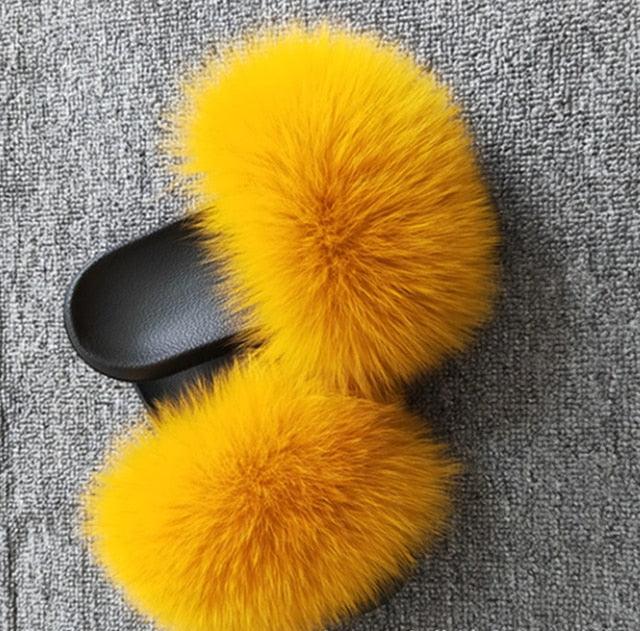 Rainbow Faux Fur Fluffy Slides