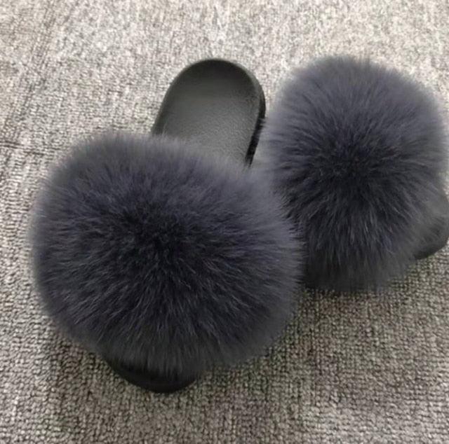 Rainbow Faux Fur Fluffy Slides