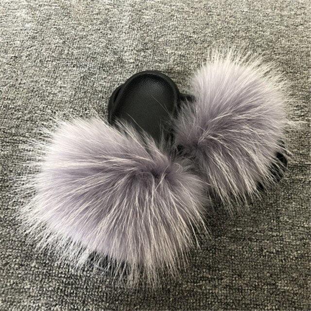 Rainbow Faux Fur Fluffy Slides