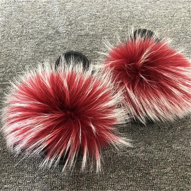 Rainbow Faux Fur Fluffy Slides