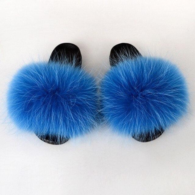 Multicolor Faux Fur Band Slides