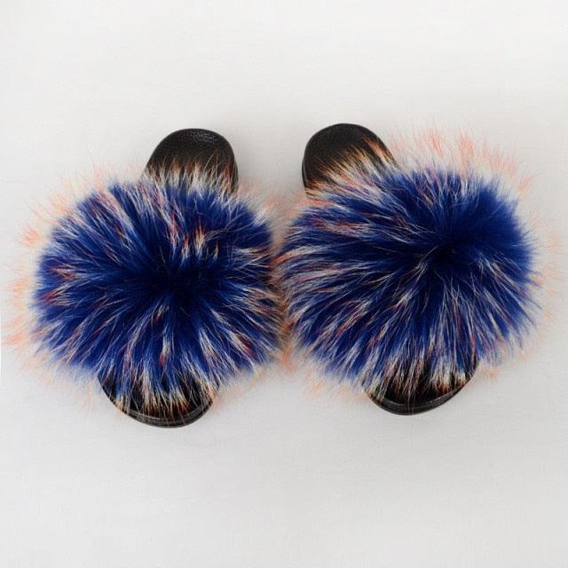 Multicolor Faux Fur Band Slides