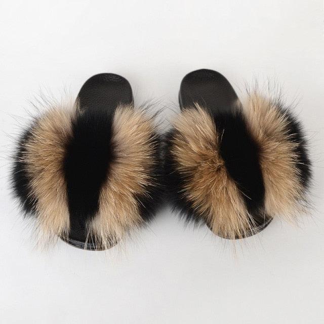 Multicolor Faux Fur Band Slides