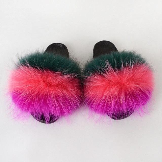 Multicolor Faux Fur Band Slides