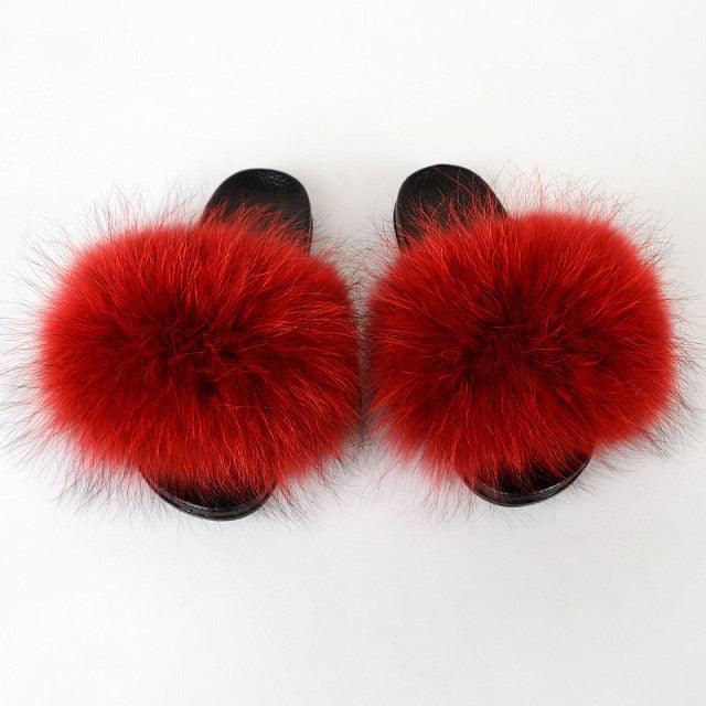 Multicolor Faux Fur Band Slides