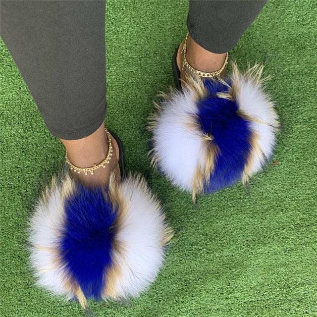 Multicolor Faux Fur Band Slides