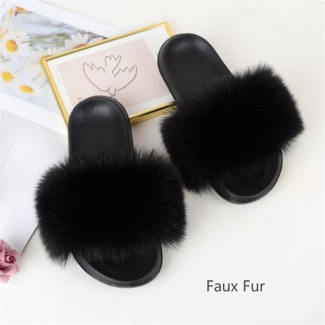 Multicolor Faux Fur Band Slides