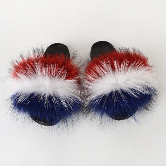 Multicolor Faux Fur Band Slides