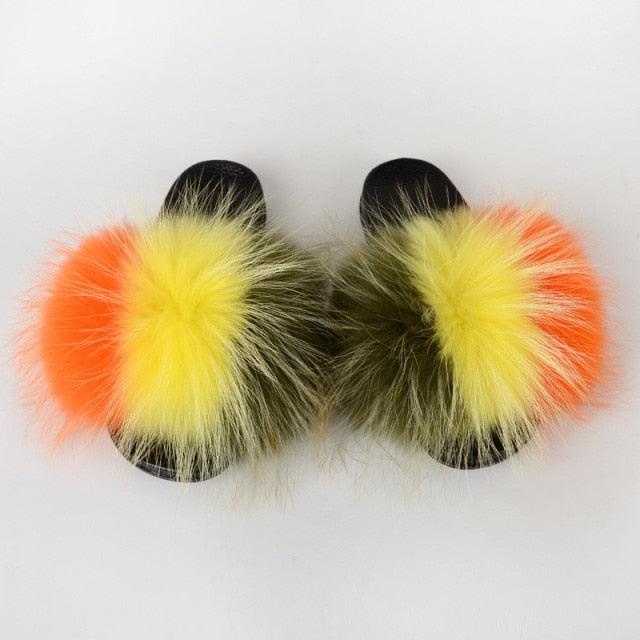 Multicolor Faux Fur Band Slides