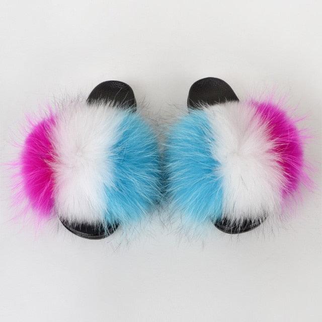 Multicolor Faux Fur Band Slides