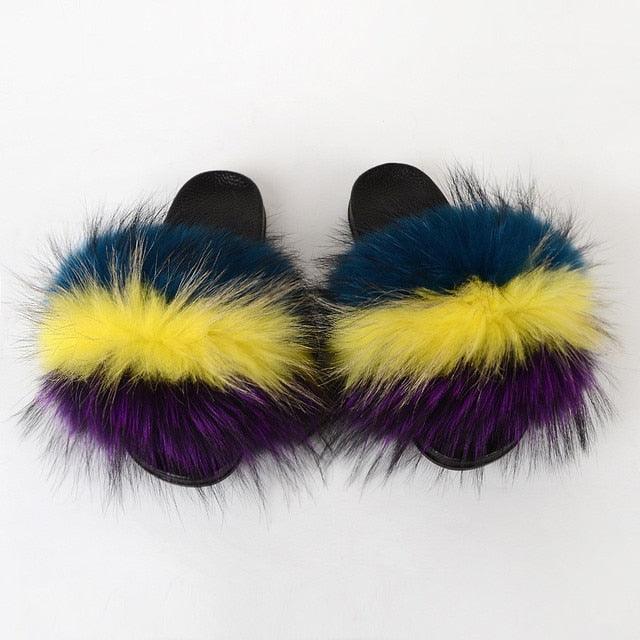 Multicolor Faux Fur Band Slides