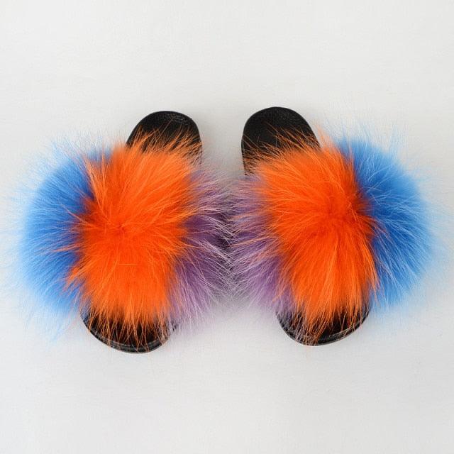 Multicolor Faux Fur Band Slides