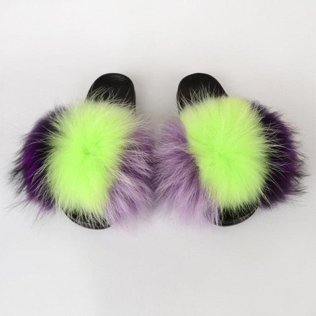 Multicolor Faux Fur Band Slides