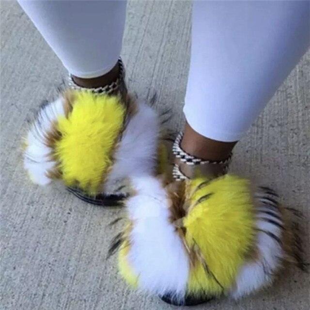 Multicolor Faux Fur Band Slides