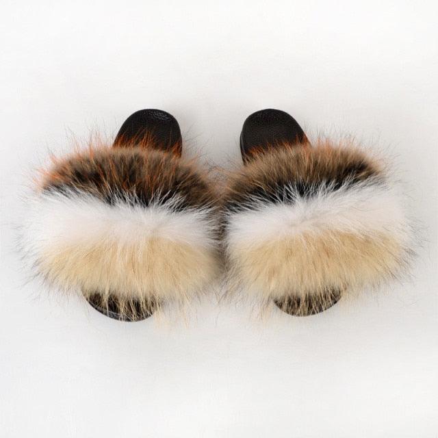 Multicolor Faux Fur Band Slides