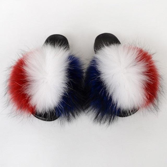 Multicolor Faux Fur Band Slides