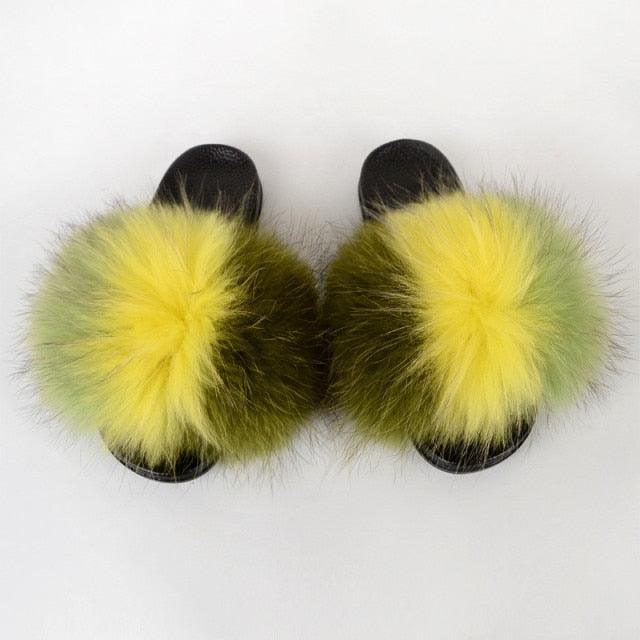 Multicolor Faux Fur Band Slides
