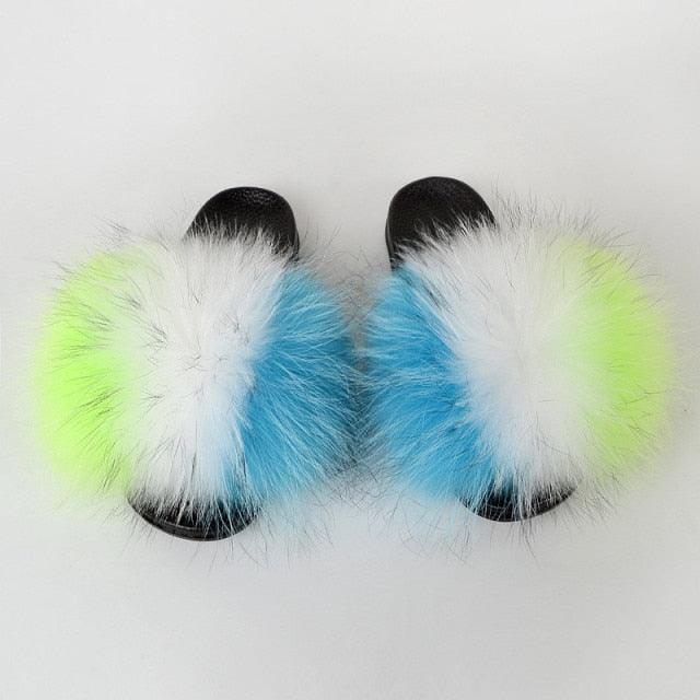 Multicolor Faux Fur Band Slides