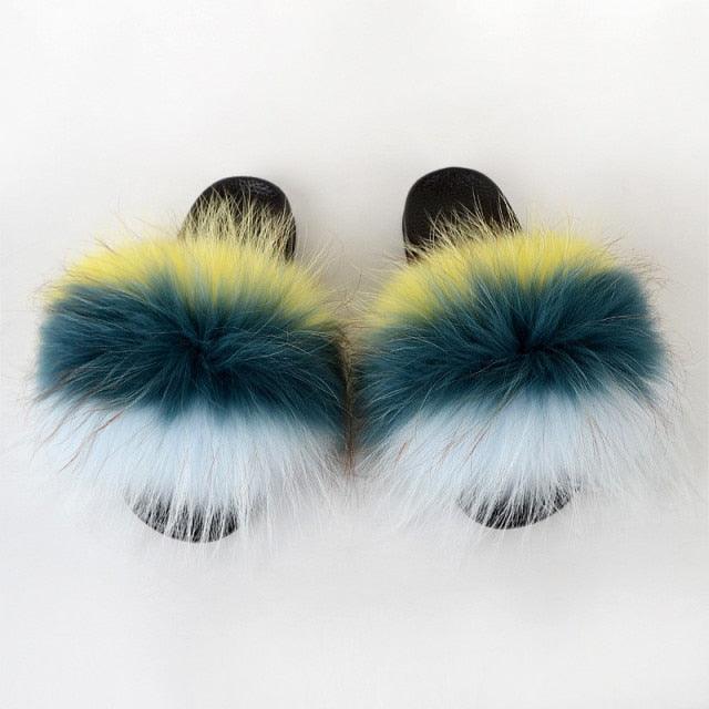 Multicolor Faux Fur Band Slides