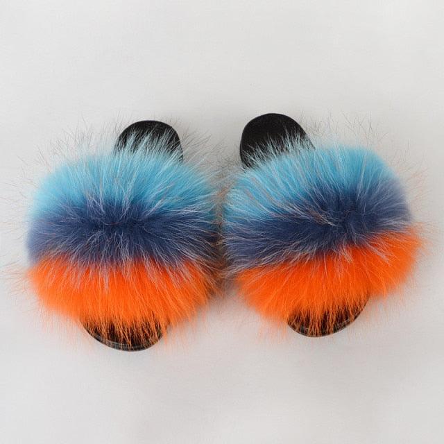 Multicolor Faux Fur Band Slides