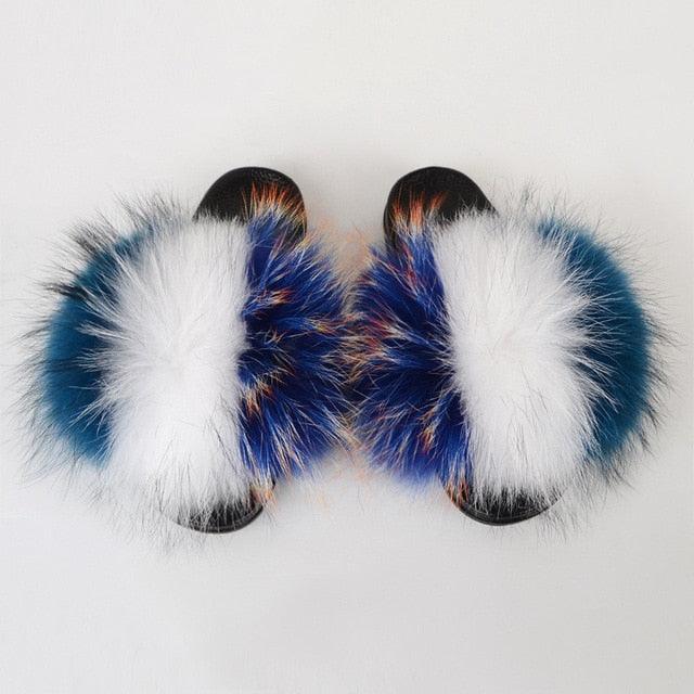 Multicolor Faux Fur Band Slides