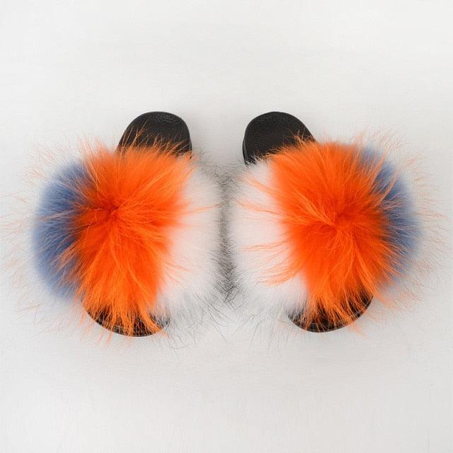 Multicolor Faux Fur Band Slides