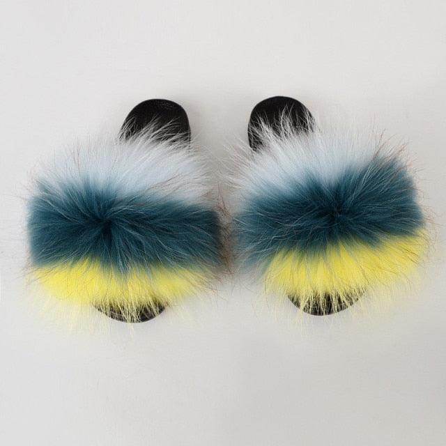 Multicolor Faux Fur Band Slides