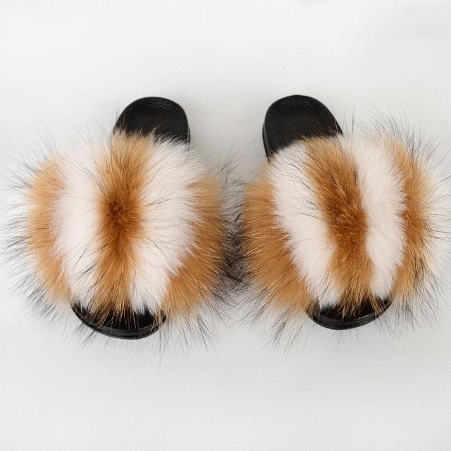 Multicolor Faux Fur Band Slides