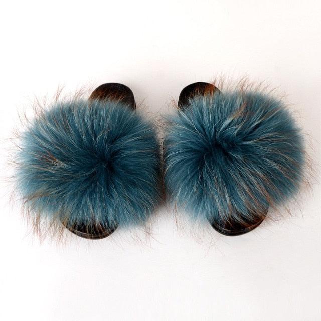 Multicolor Faux Fur Band Slides