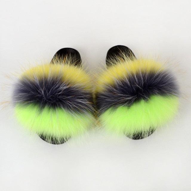 Multicolor Faux Fur Band Slides