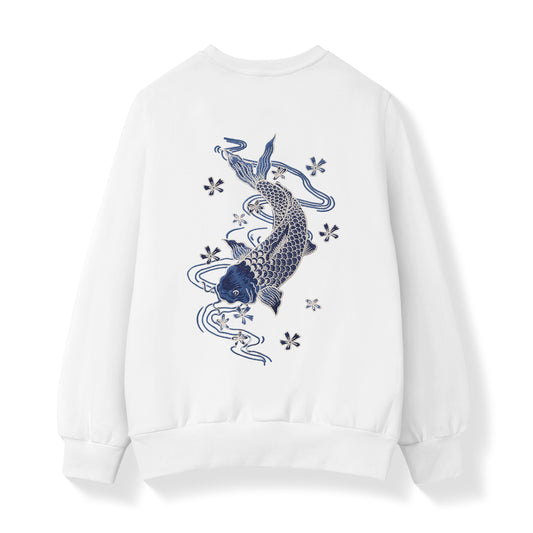 SW9015 Blue Koi Embroidery Sweater
