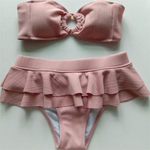 Solid Ruffle Bikini Set — Pink & Blue