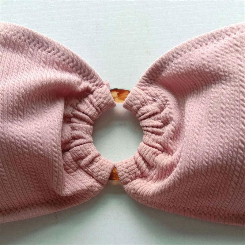 Solid Ruffle Bikini Set — Pink & Blue