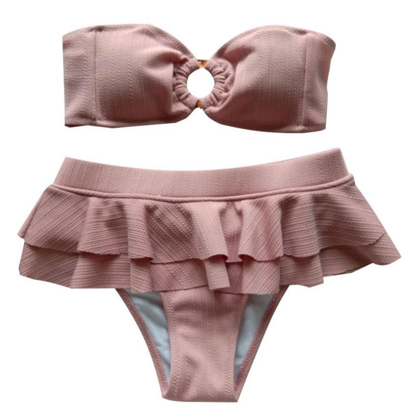 Solid Ruffle Bikini Set — Pink & Blue