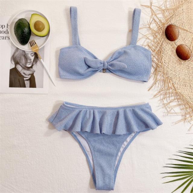 Solid Ruffle Bikini Set — Pink & Blue