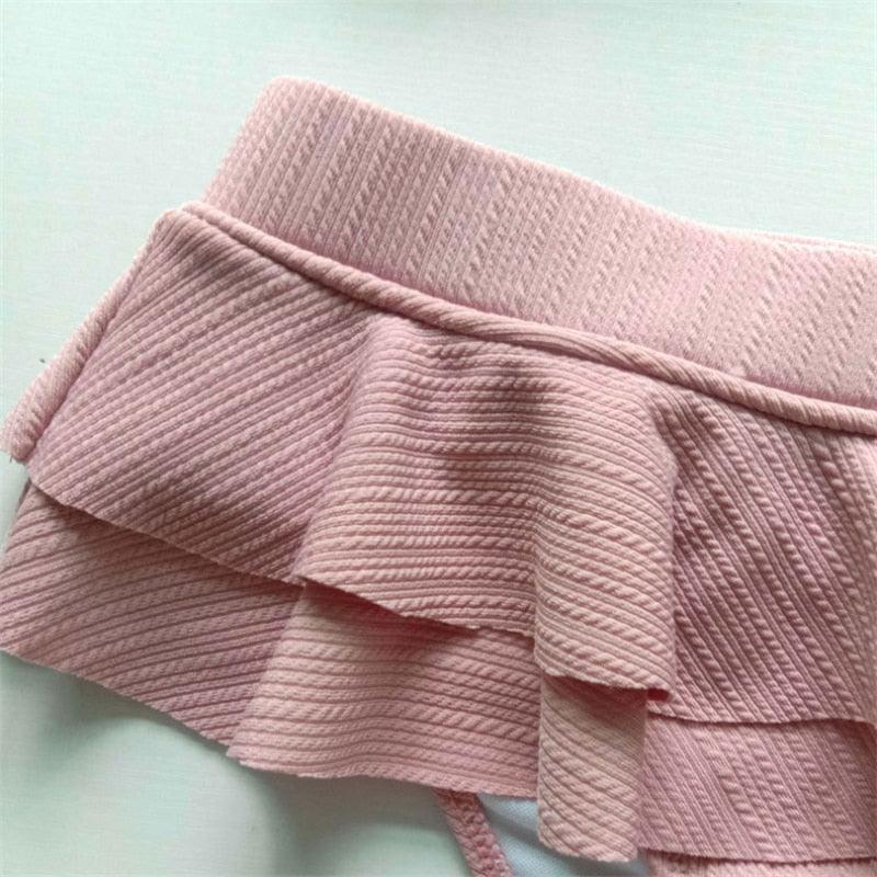 Solid Ruffle Bikini Set — Pink & Blue