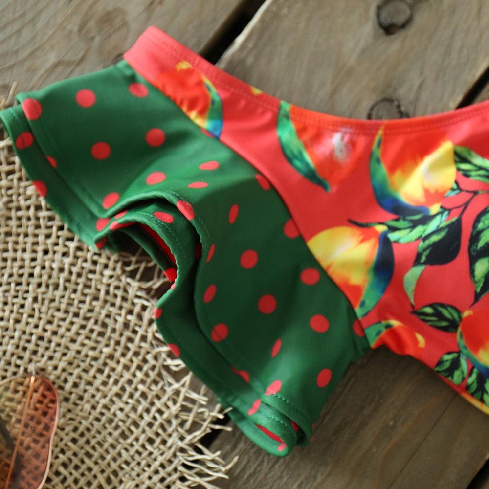 Ruffle Shoulder Floral High Waist Bikini
