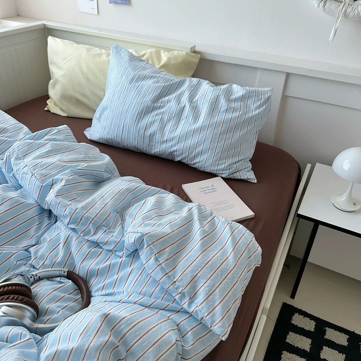 Aesthetic Blue & Brown Striped Duvet Cover Set