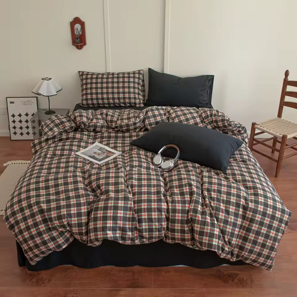 Preppy Brown Plaid Duvet Cover Set