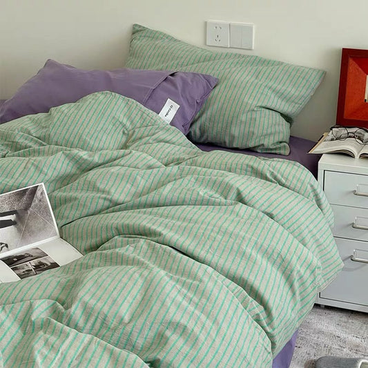 Mint Stripe Cotton Duvet Cover Set