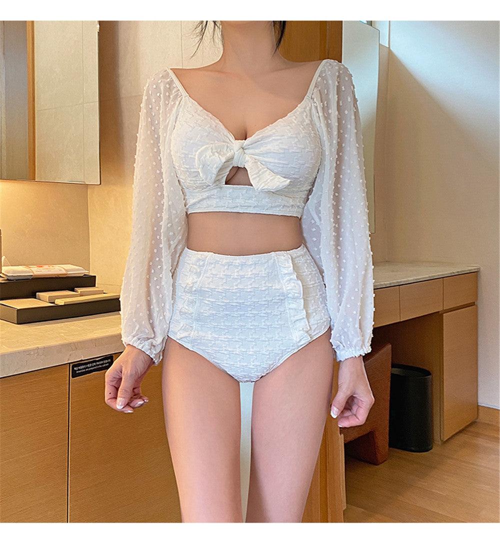 White Swiss Dot Puff Sleeve Bikini Set