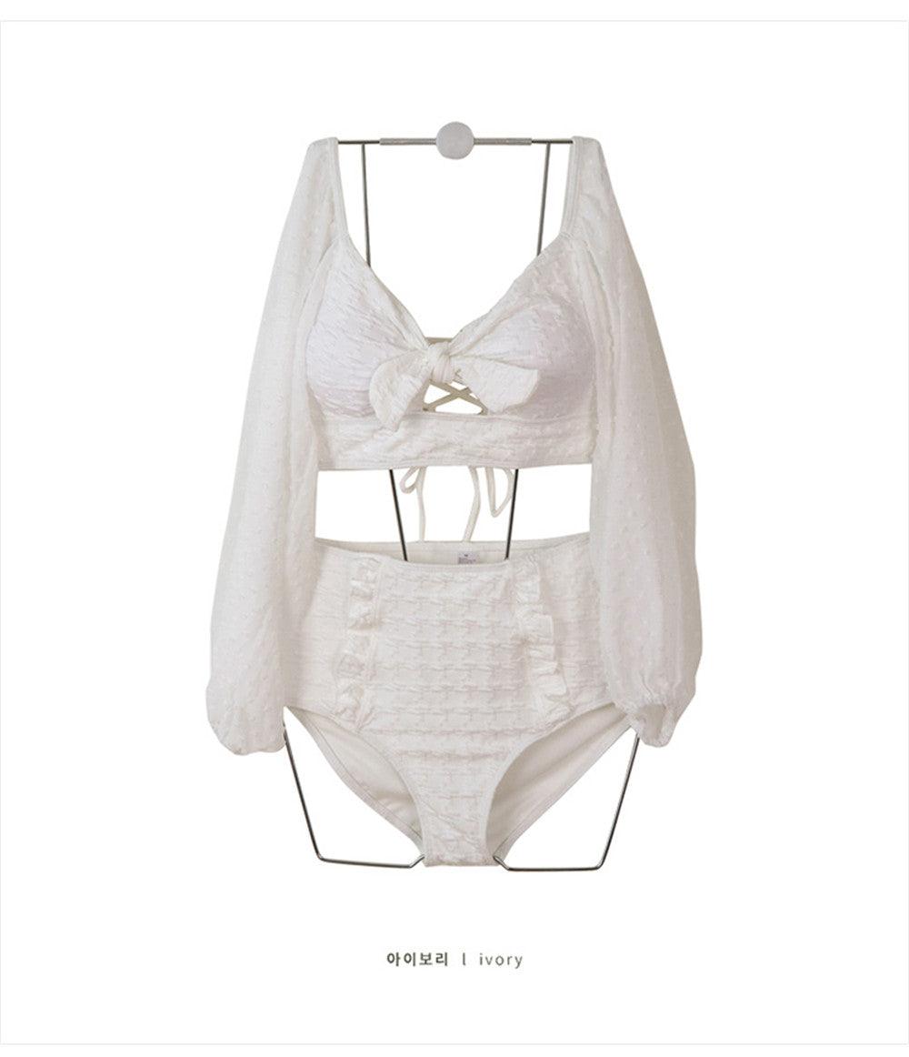 White Swiss Dot Puff Sleeve Bikini Set