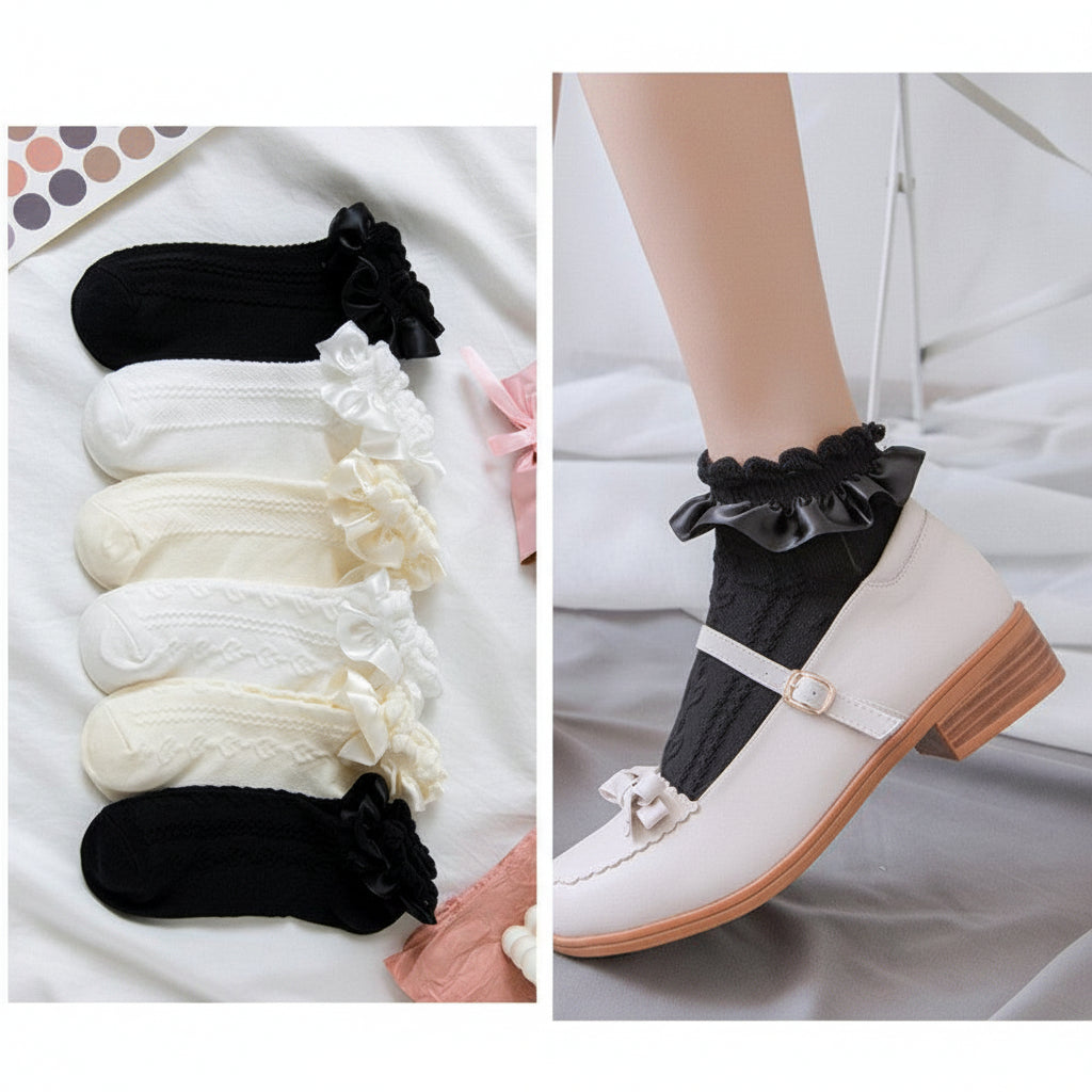 Ribbon Ruffle Anime Crew Socks