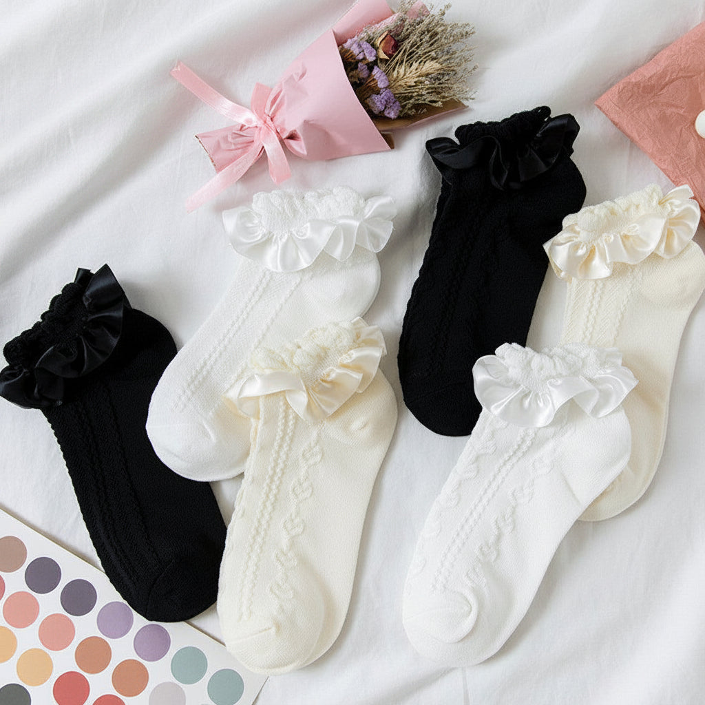 Ribbon Ruffle Anime Crew Socks