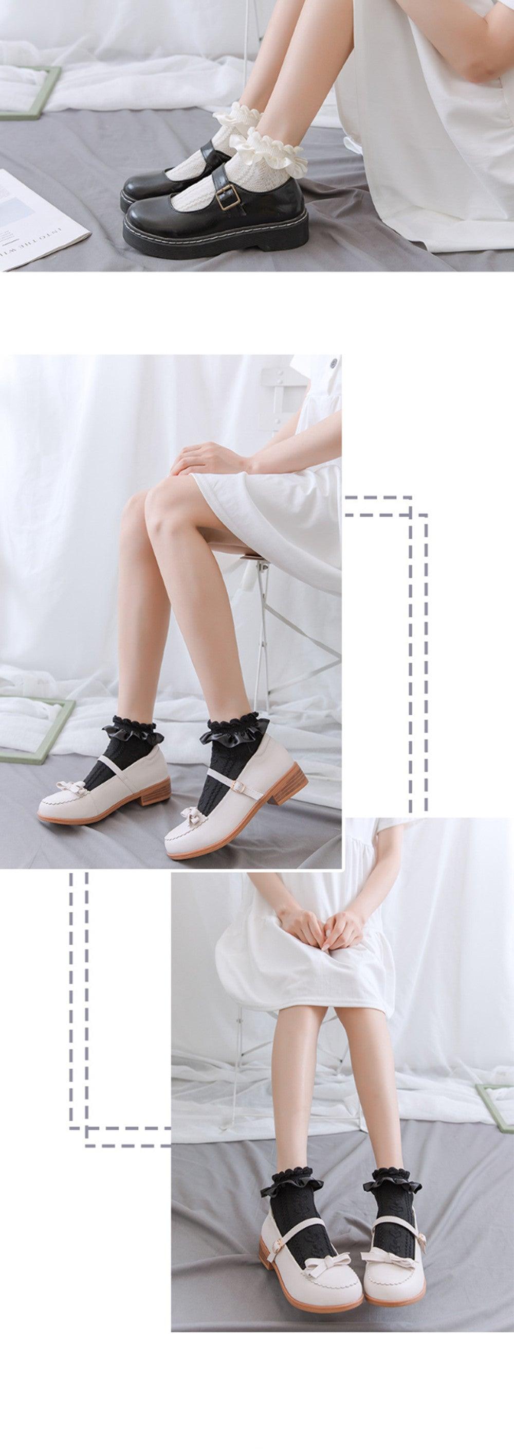 Ribbon Ruffle Anime Crew Socks