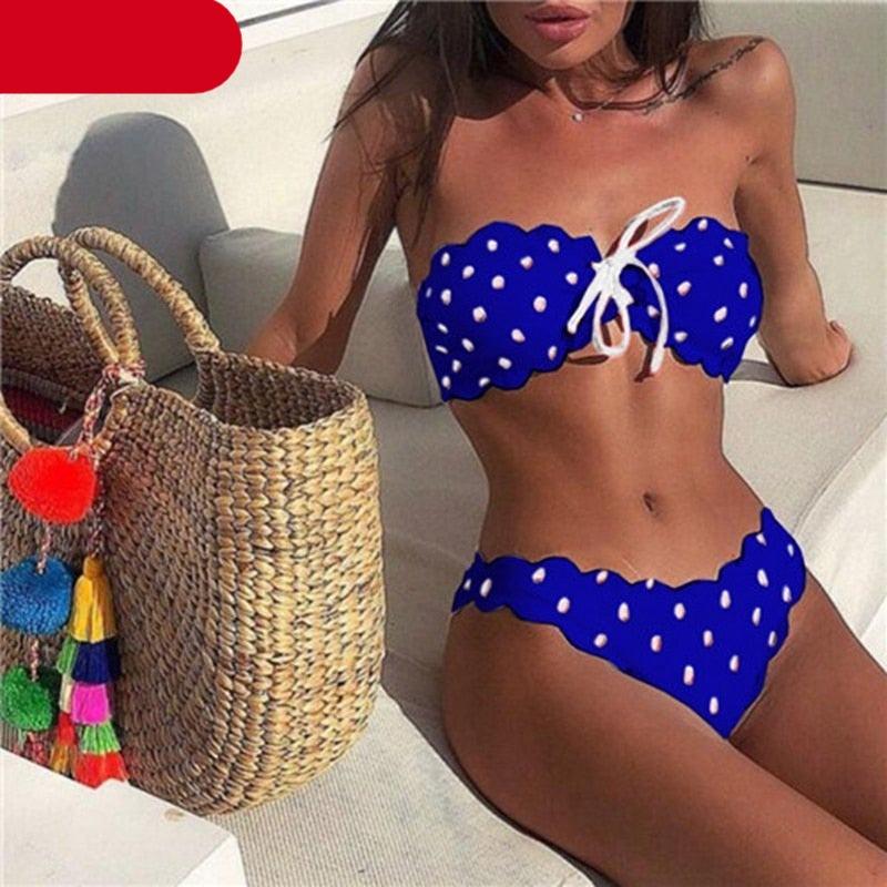 Polka Dot Bow-Front Micro Bikini