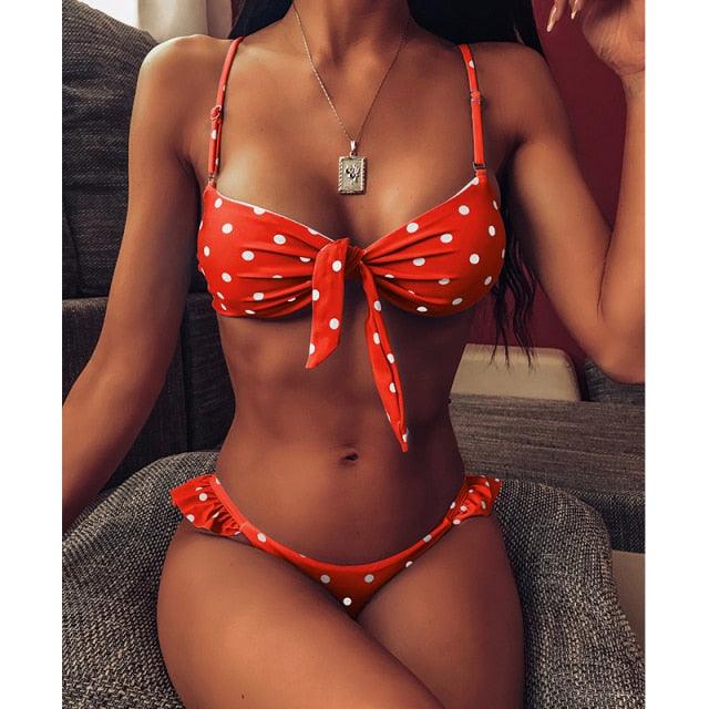 Polka Dot Bow-Front Micro Bikini